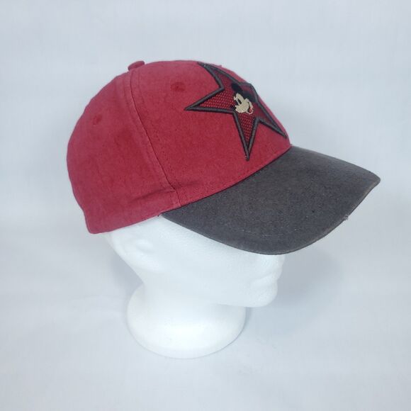 Vintage Disney Mickey Mouse Cap Snap Back Red Black Trucker Hat Big Star - Picture 2 of 8